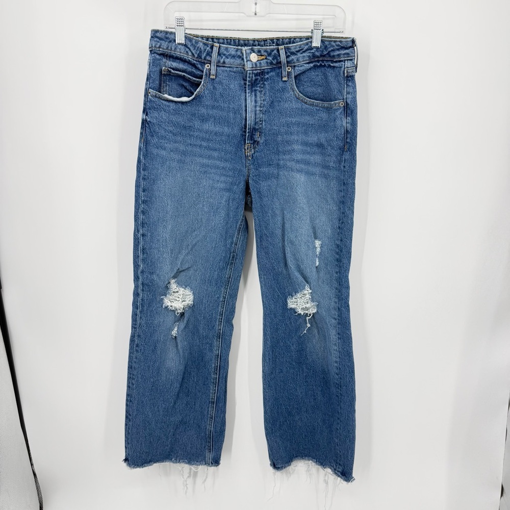 OLD NAVY Sky-Hi Wide leg medium wash distressed sz 12 petite extra high rise
